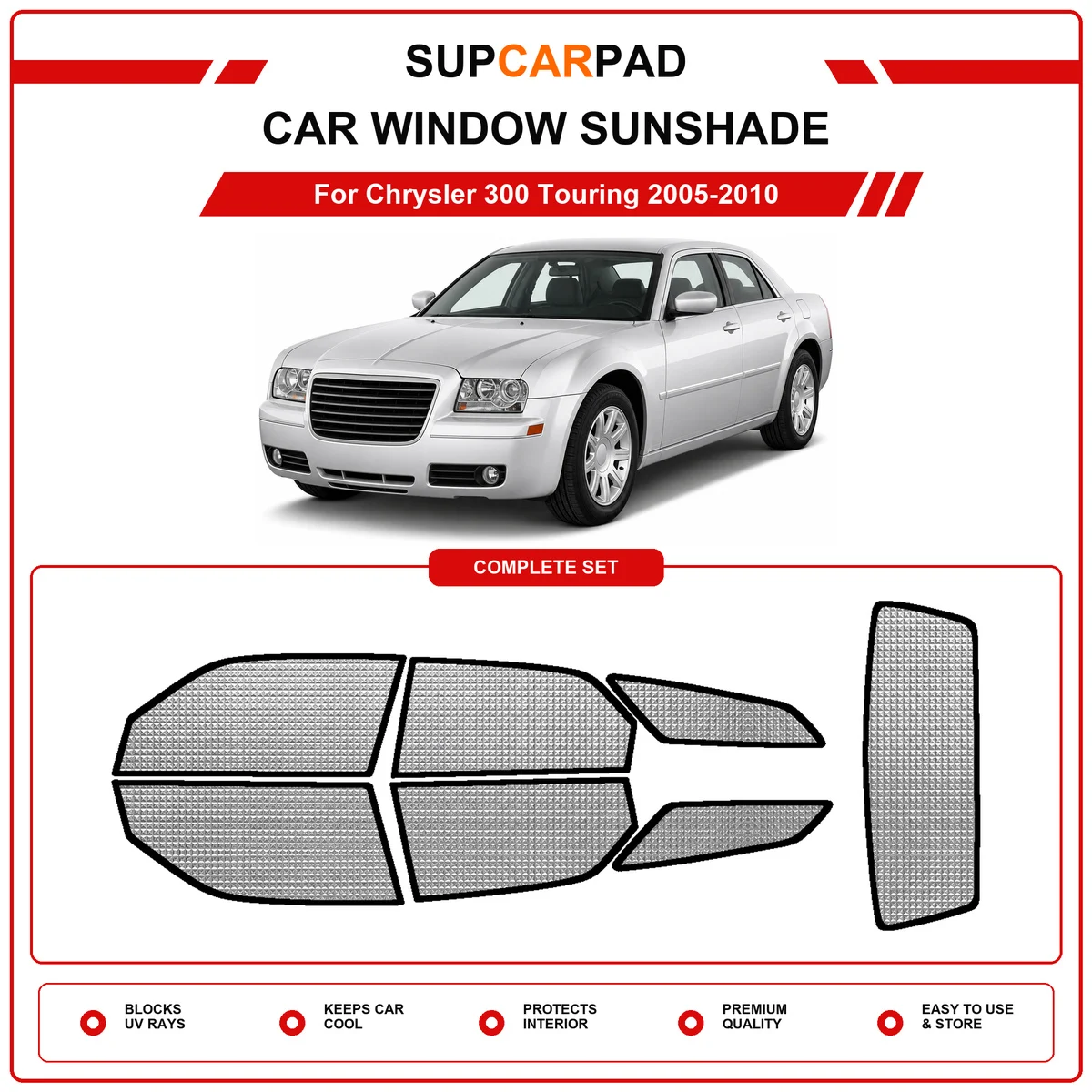 Для Chrysler 300 Touring 2005-2010 годов выпуска, предварительно вырезанный автомобильный солнцезащитный экран для окон, анти-УФ защита.