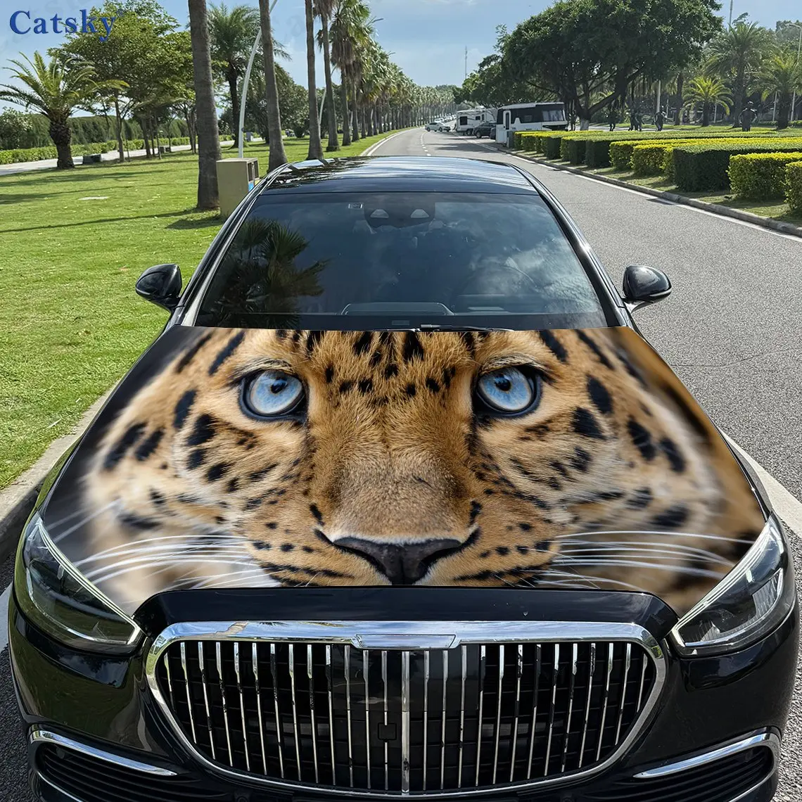 

Artistic Blue - eyed Fierce Cheetah PVC Car Vinyl Wraps, Self-Adhesive Waterproof Car Hood Decal Sticker, Car Decoration Protect