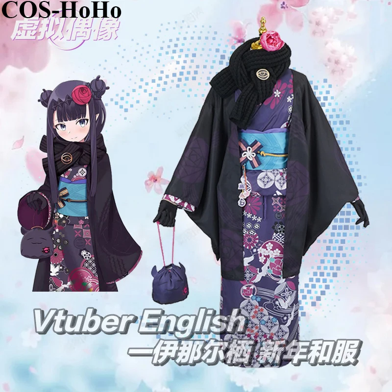 COS-HoHo Anime Vtuber Hololive English Ninomae Ina’nis New Year Bathrobe Kimono Uniform Cosplay Costume Halloween Party Outfit