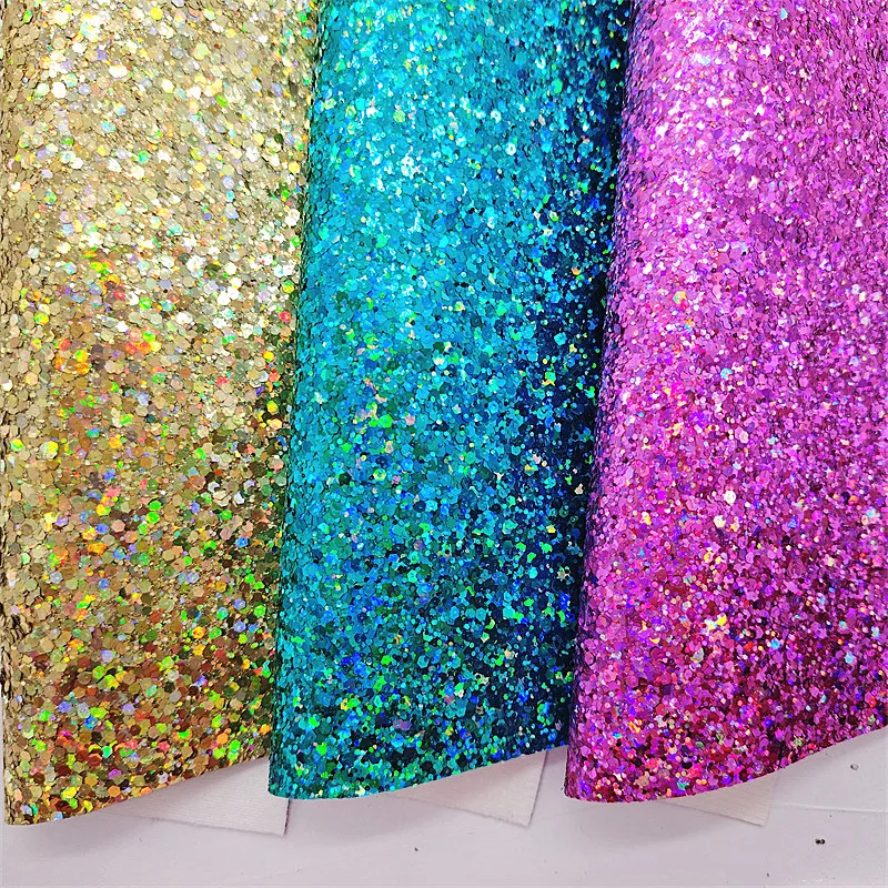 Fogli di pelle Glitter grosso iridescente Sparkle Glitter vinile feltro supporto ecopelle per rotoli di fogli di fiocco artigianale fai da te Q1845