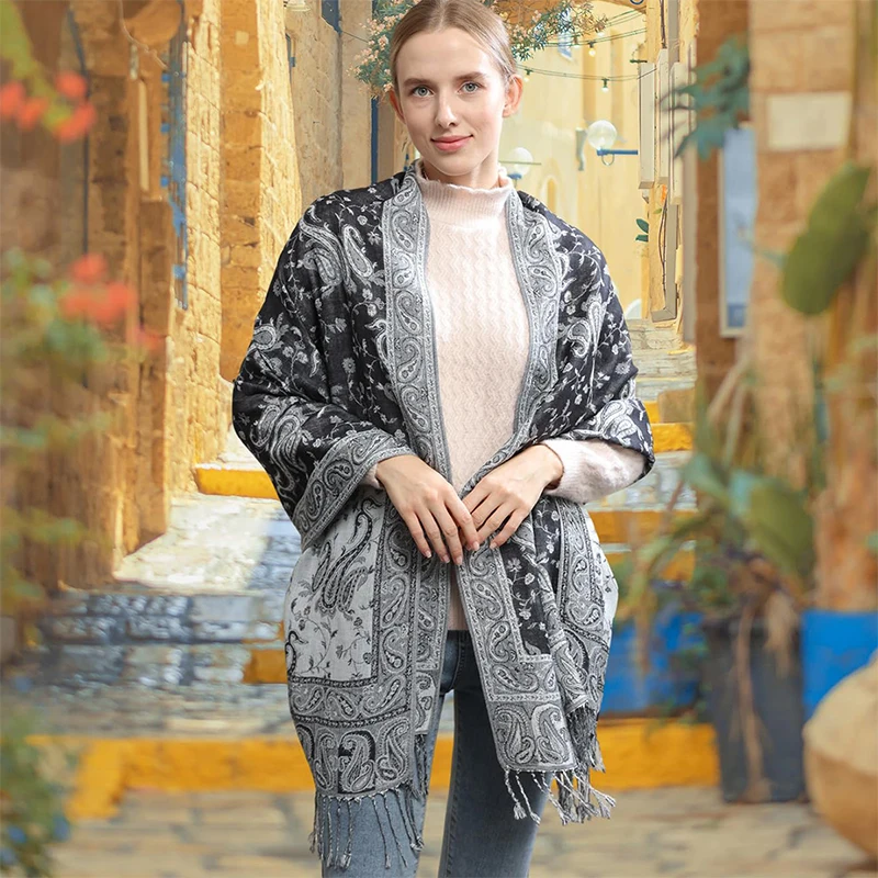 العرقية بيزلي التطريز فسكوزي الحجاب الرجعية الكاجو القطن الباشمينا المرأة وشاح يلتف السيدات شالات أنيقة عمامة الحجاب