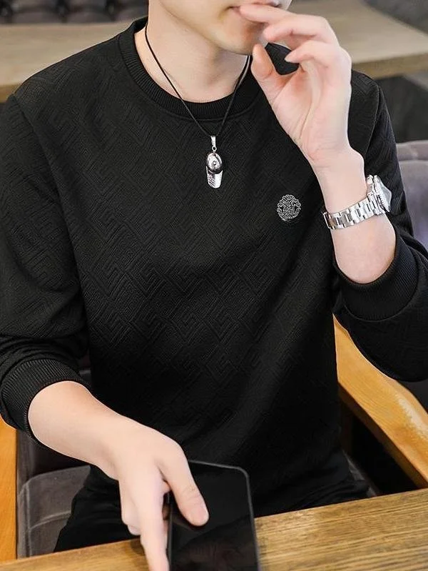 

Мужская модная толстовка Long Sve round Ne, повседневная универсальная осенне-зимняя трикотажная одежда, круглый топ с вышивкой