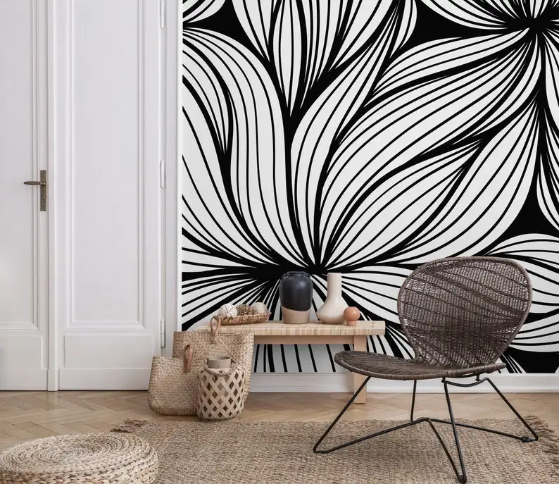 

Wallpaper Removable Wallpaper Peel and Stick Wallpaper Wall Decor Home Decor Wall Art Room Decor / Black and White Abstract Wall