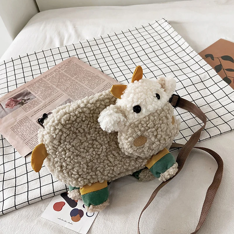 Borse a tracolla per bovini borsa a tracolla in peluche a forma di mucca adorabile del fumetto borsa a tracolla per bambini borsa piccola borsa per monete borsa da donna