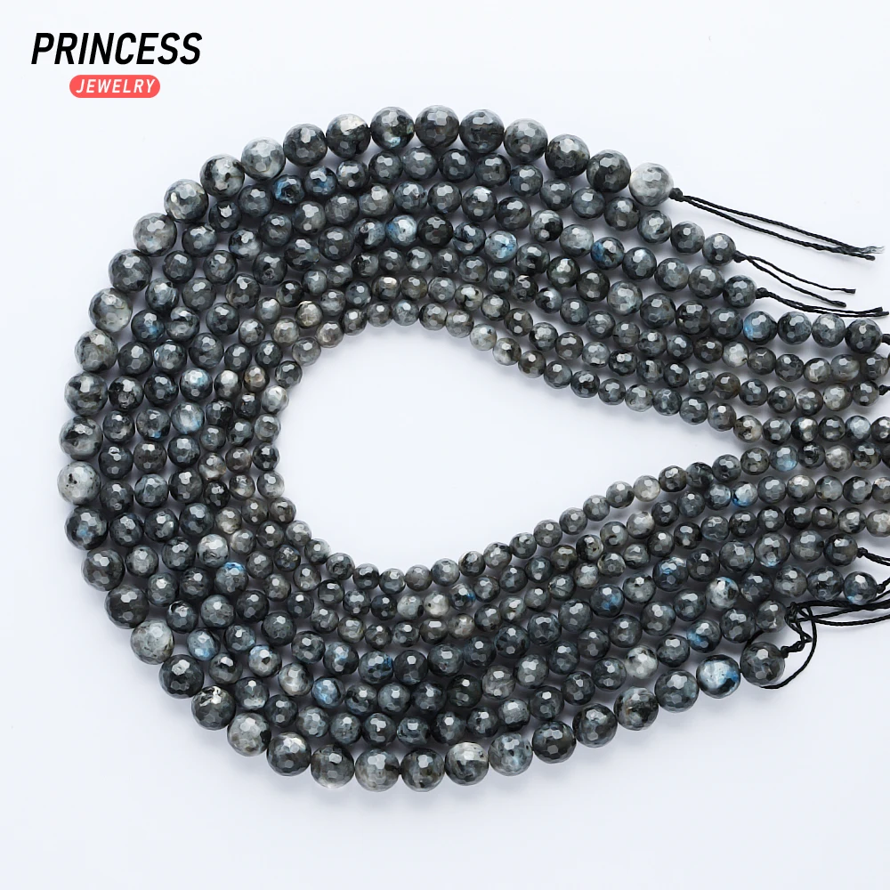 A + alami Madagaskar hitam Labradorite Larvikite manik-manik segi untuk membuat perhiasan gelang kalung Aksesori DIY grosir