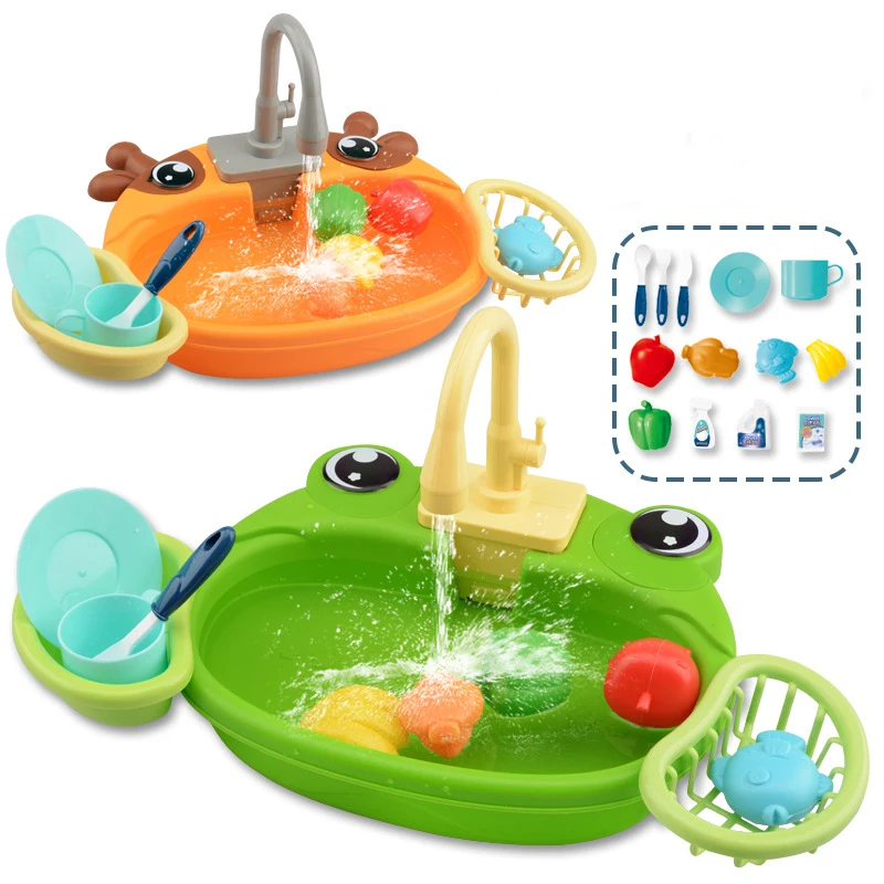 Kitchen Sink Kids Toys Electric Dishwasher Play House Toys For Children Wash Basin Sink Simulation Pretend Role Toys For Kids