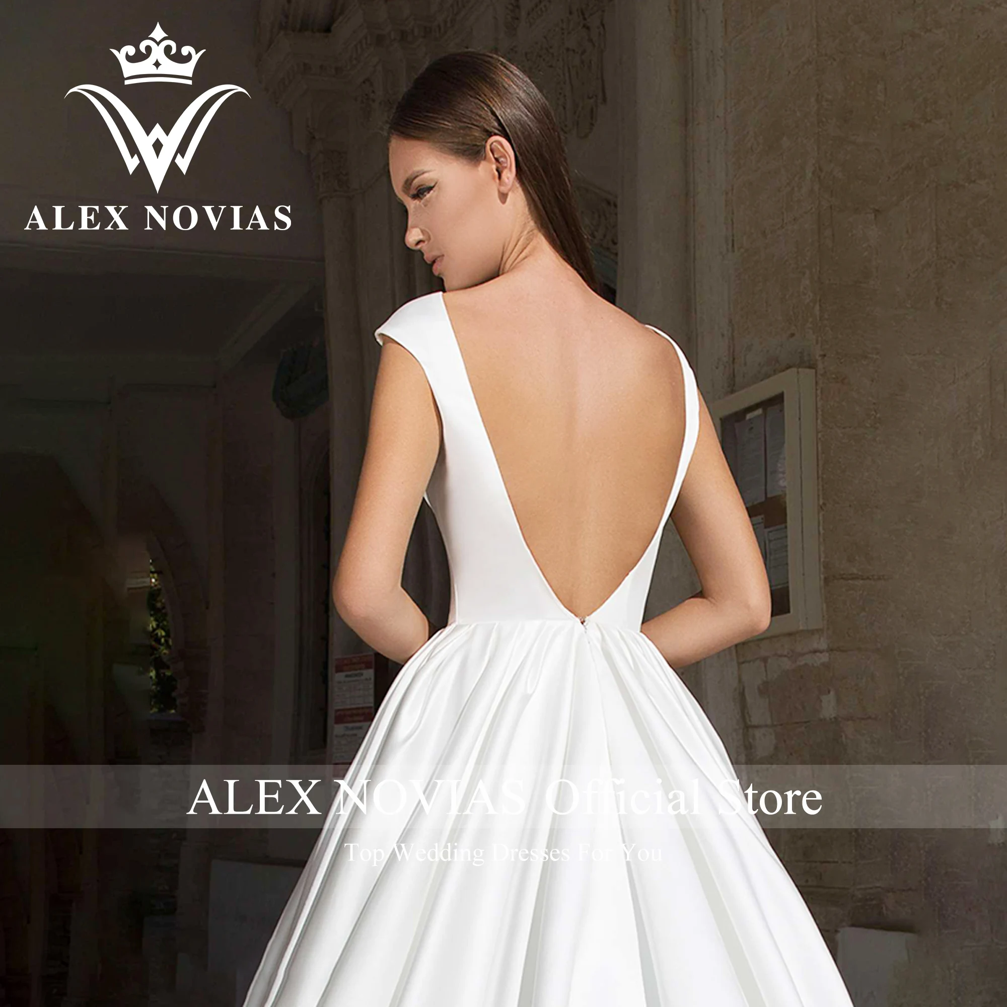 Alice NOVIAS – robe De mariée en Satin De haute qualité, jolie robe trapèze, dos nu, avec traîne, collection 2023