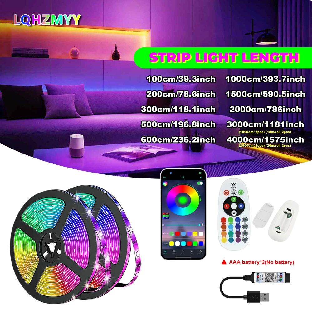 1 Roll of Low Voltage 5V Color-Changing Rgb 5050 Led Light Strip with USB Interface, 24-Key Bluetooth Remote Control, App Control, Sound-Activated Controller, Led Light Strip, Flexible and Adhesive, Suitable for Tv, Co