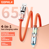 4-in-1 Multi USB Charging Cable PD 65W Fast Charging & Data Sync Silicone Wire Multiple Charger for iPhone 16/15/14/13 Android