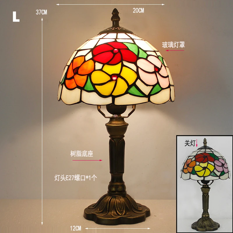 Klassieke kleurrijke tafellamp van gebrandschilderd glas E27 Vintage barokke mediterrane stijllamp voor slaapkamer, nachtkastje, bar, huisverlichting