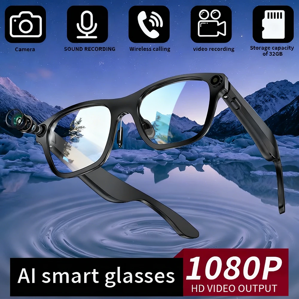 

New HD 500W Camera Glasses Bluetooth Anti-blue Light Glasses Playing Music Recording Video Calling AI Glasses Men Smart Eyewear
