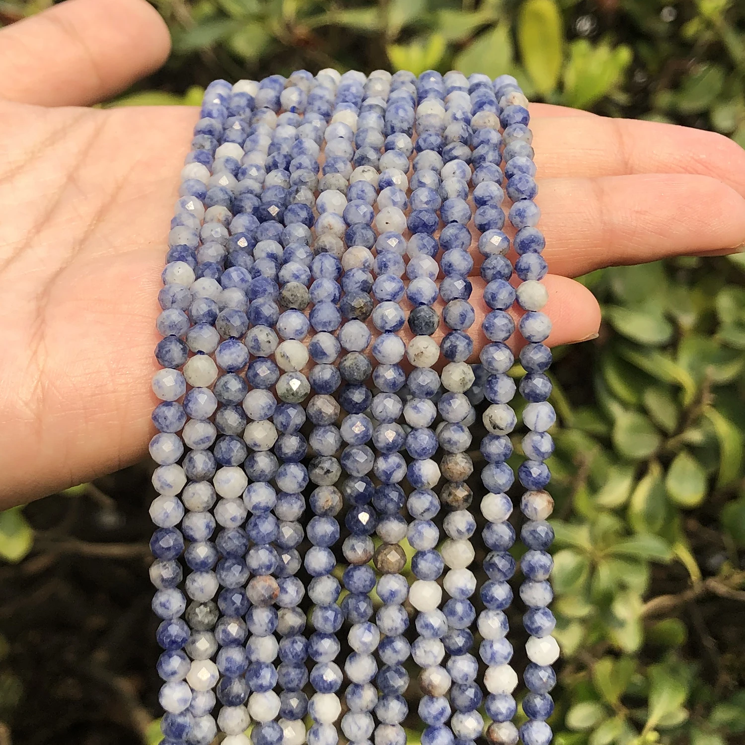 3 4mm Natural Faceted New Blue Sodalite Jaspers Stone Beads for Jewelry DIY Round Small Beads Making Bracelet Accessories 15''