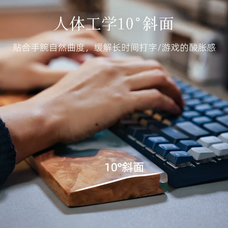 Handcrafted Ocean Wave Resin Wood Wrist Rest Ergonomic Keyboard Palm Support Unique Desk Decor Custom Game Office Accessories - view 5