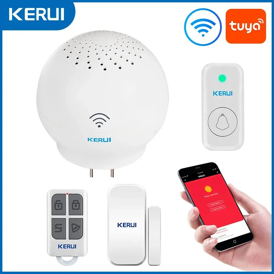 KERUI Tuya WiFi Alarm System Smart Doorbell 52 Ring Tones Door Bell Smart Life APP Control 100 Meter Wireless Range Home Alarsm