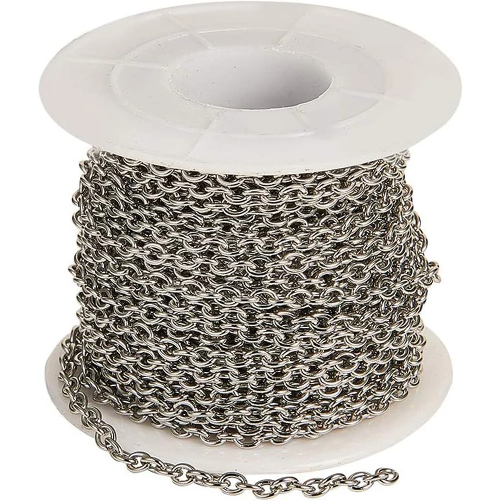50M/Roll 304 Stainless Steel Unwelded Cable Chain Spool Link in Bulk for Necklace Jewelry Making