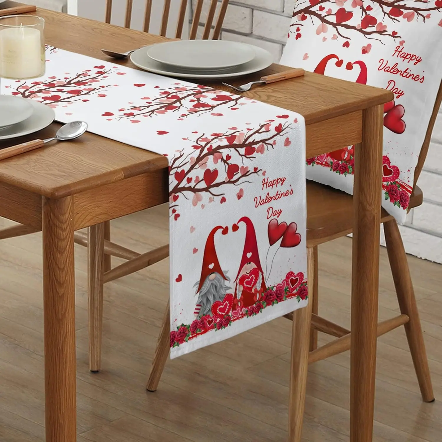 Valentine's Day Love Tree Gnomes Linen Table Runners Dresser Scarves Table Decor Romantic Dining Table Runner Wedding Decoration