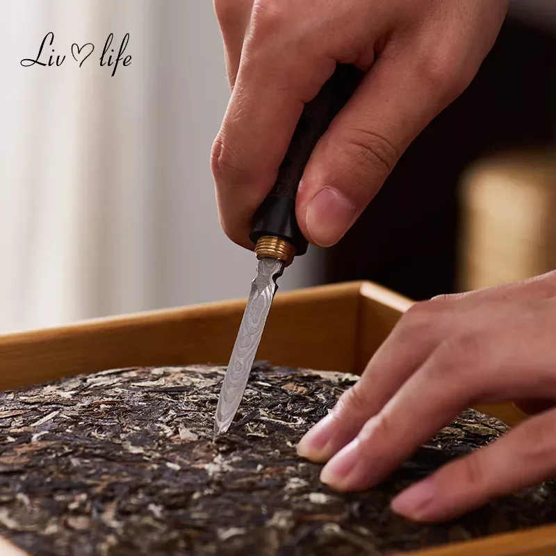 Tea Knife Needle Pick Stainless Ebony Chinese Puer Tea Needle Cutter Damascus Tea Knife Needle Pick With Wooden Handle Teaware