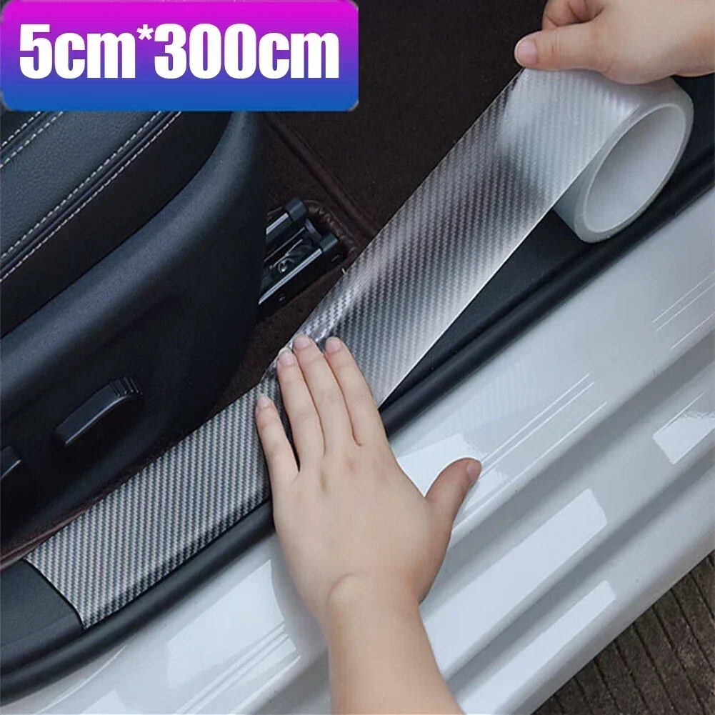 1x 300cm *5cm Car Door Protection Sill Scuff Cover Anti-scratch Sticker Transparent Carbon Fiber Texture Protection Film