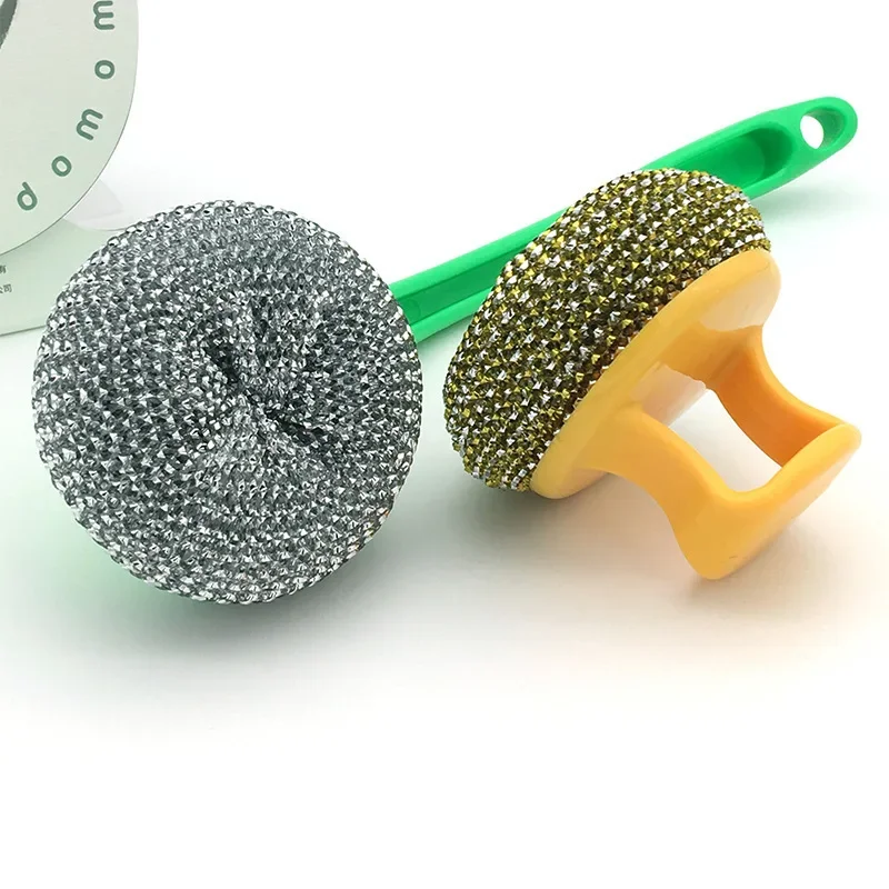 Steel wire ball brush Long handle pan cleaning brush, dishwashing brush, stainless steel wire ball kitchen cleaner Kitchen tools