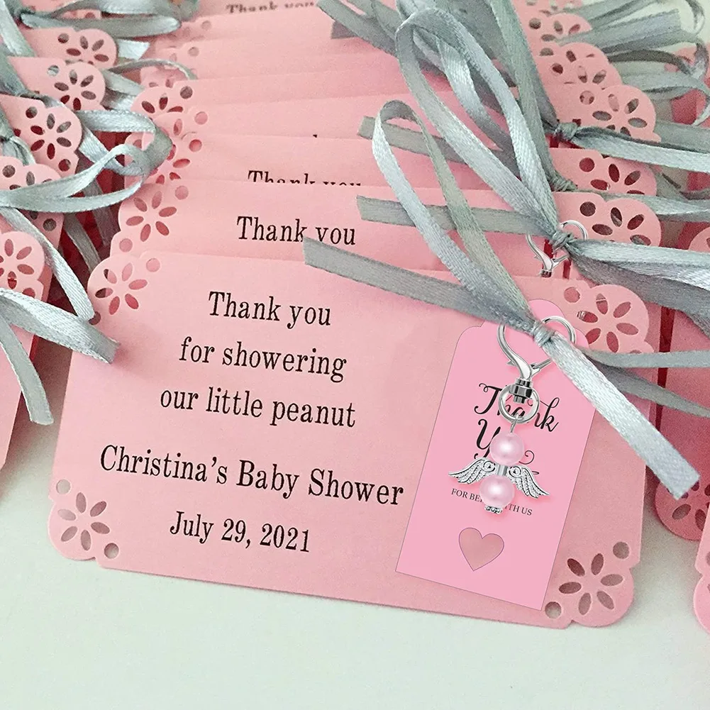 20PCS Baby Shower Favors Angel Keychains Favor Organza Bags Thank You Card Tags Guest Return Favors Gift,Blue