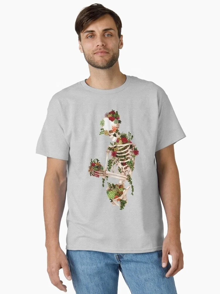 

Nostalgic Dark - Art Vibe Crew Neck T - Shirt with Floral - Skeleton Design Brand Streetwear Print New Arrival Tee S-4XL