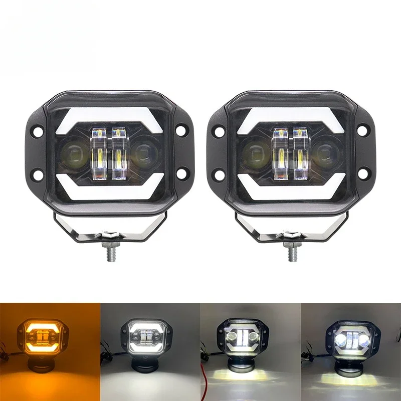 Car LED Work Light Off-road Vehicle Angel Eye Spotlight Modified Mosaic Front Bump Middle Net Fog Light