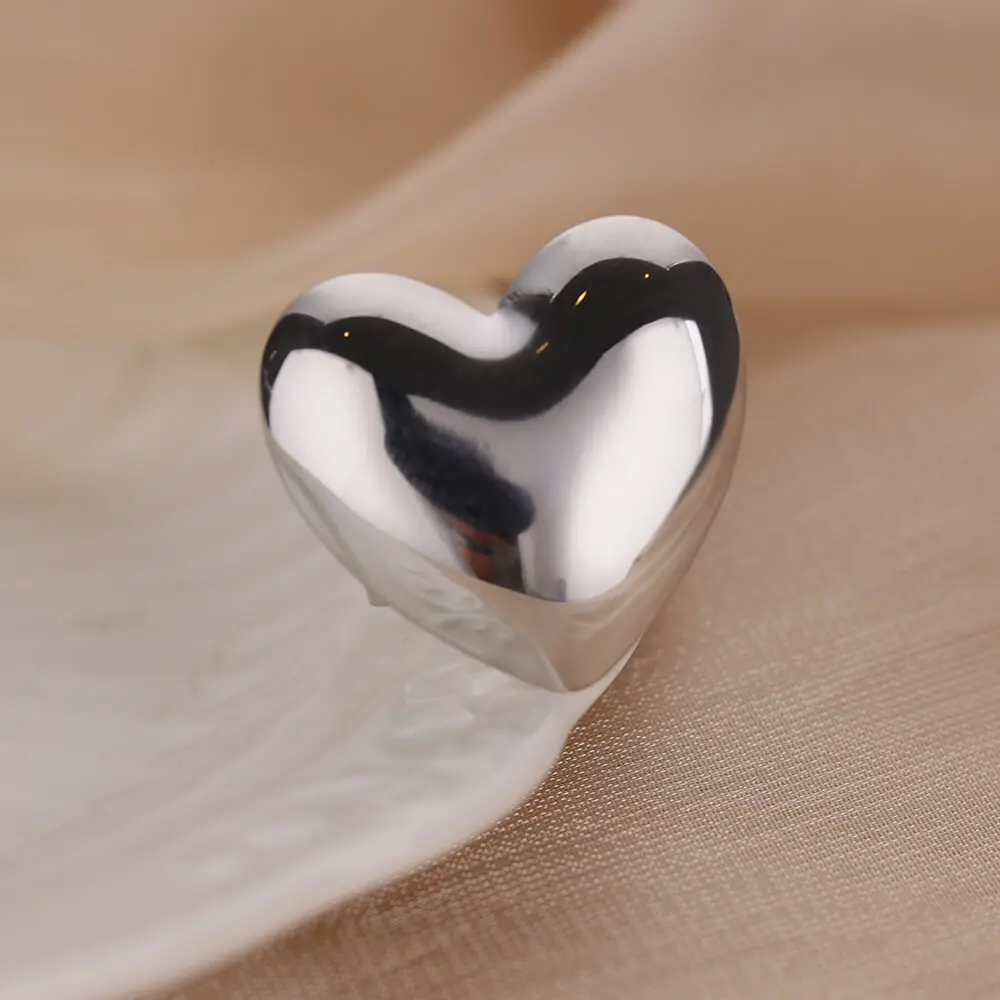 Cute Heart Chunky Stainless Steel Rings for Women Gold Color Open Adjustable Vintage Wedding Ring Aesthetic Jewelry Accessories