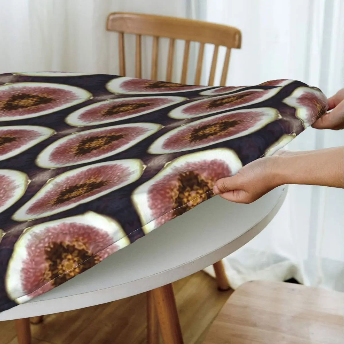 Fig Geometric Pattern Waterproof Round Tablecloth Oilproof Table Cloth for Kitchen Events Dining Table Cover