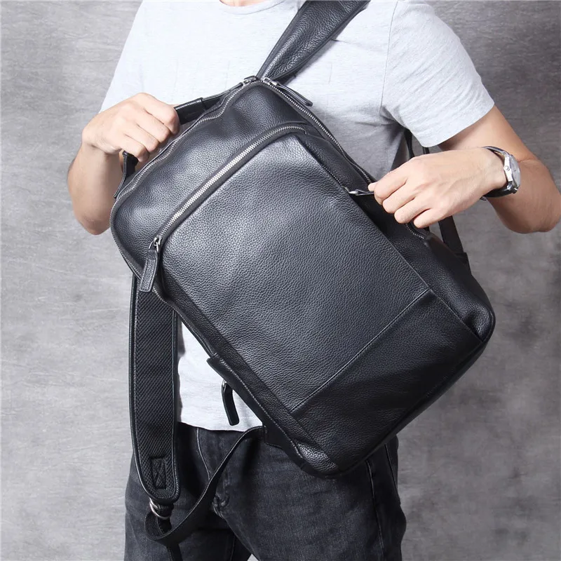 

Simple casual soft cowhide men women's backpack high quality natural genuine leather large capacity travel black laptop bagpack