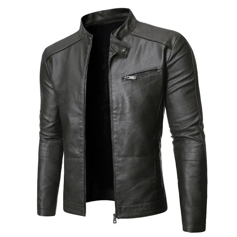 

2023 Men's Casual PU Leather Jaet Long Coat Spring Autumn Motorcy Faionable Youthful Sle Qingguo Collar Fake Leather