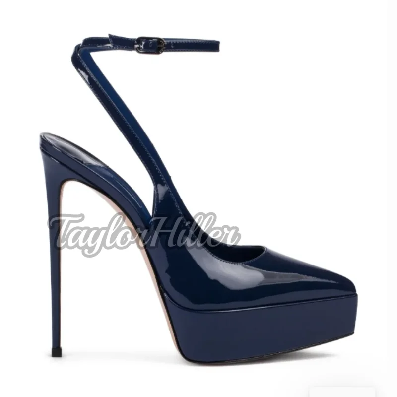 الكرز الأحمر منصة الصنادل بكعب براءات الاختراع والجلود الضحلة مشبك حزام عالية الكعب النساء الفاخرة الصيف الكلاسيكية خنجر الأحذية