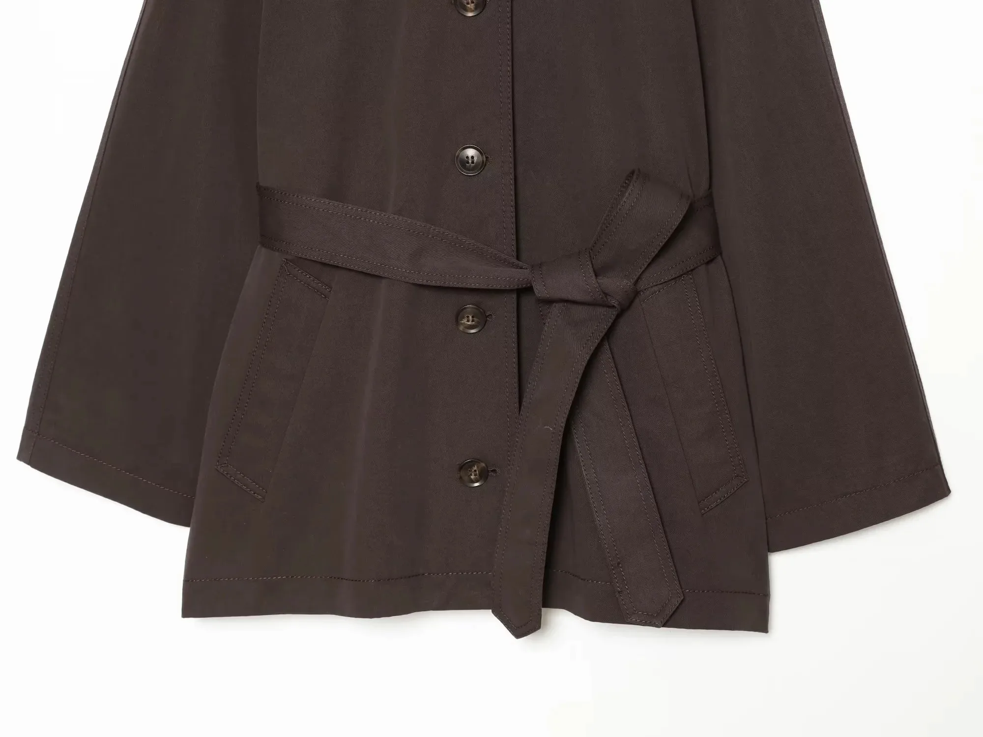 Damen-Trenchcoat mit Schnürung, einfarbig, Stehkragen, einreihig, modisch, Frühling/Herbst 2026, elegant, lässig, Damenjacke – Detail 10