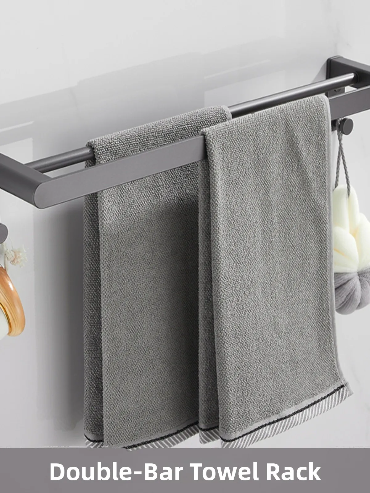 

Thiened Double Rod Batoom Towel Bar Space Aluminum No Drilling Required Wall Mounted Towel Ra for Batoom And Kitchen