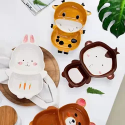 Creative Animal Cartoon Plate Divided Dining Plate Ceramic Children's Breakfast Plate Household Divided Plate Cutlery