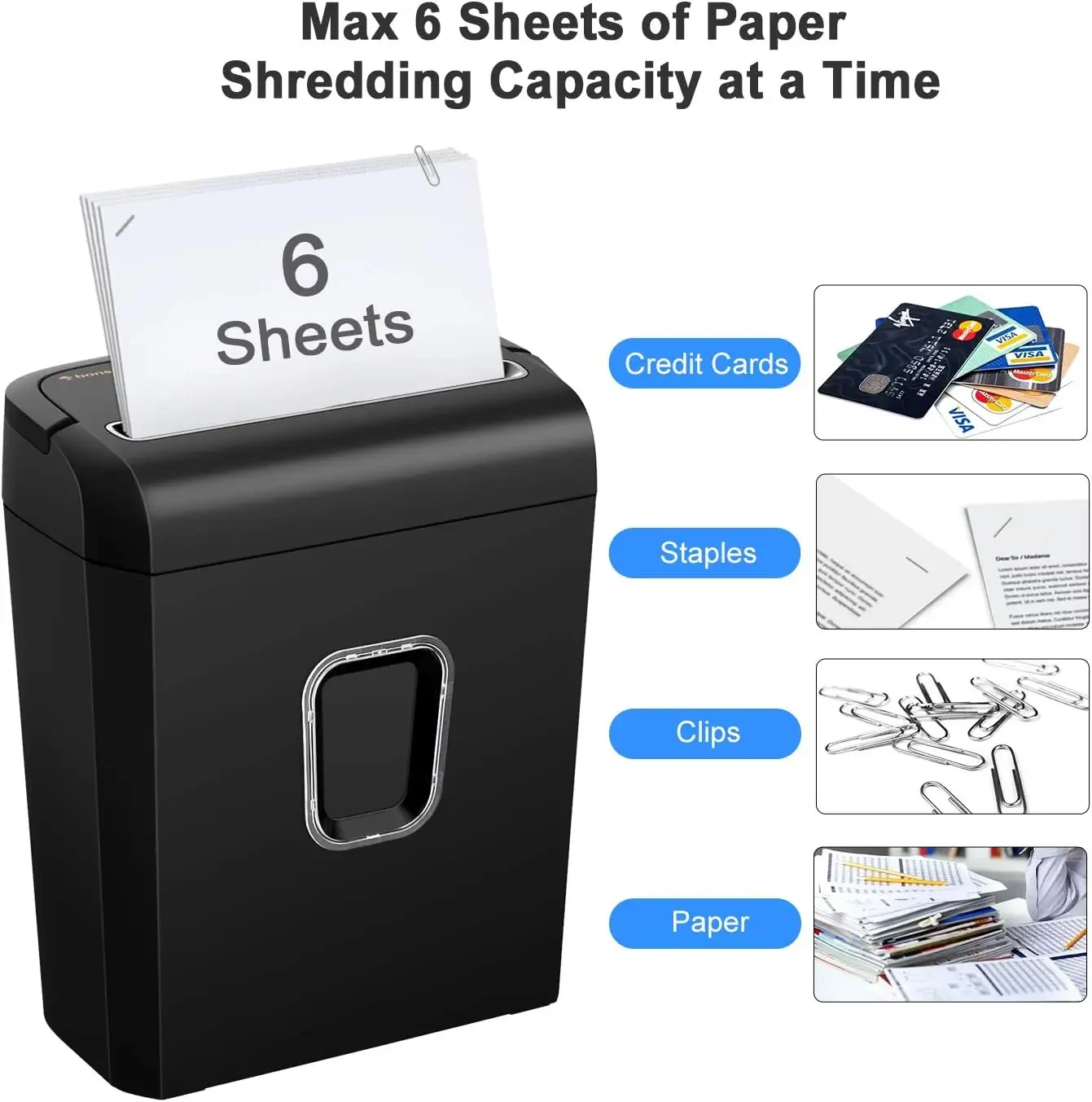 6-Sheet Micro-Cut Paper Shredder,Small Office Use, Shreds Credit Cards/ 3.4 Gallons Transparent Window Wastebasket, (C234-A)