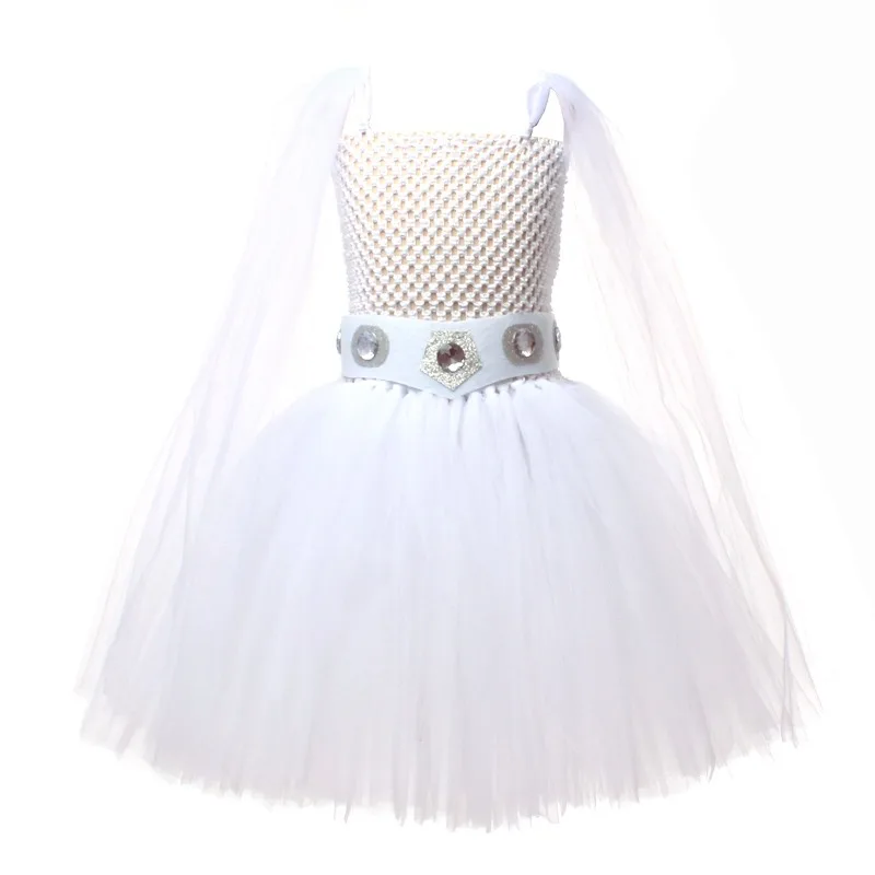 White Ballet-Style Tulle Tutu Dress for Halloween, Kids' Outfit for Stage Performances & Parties, Elegant Princess-Style Dress