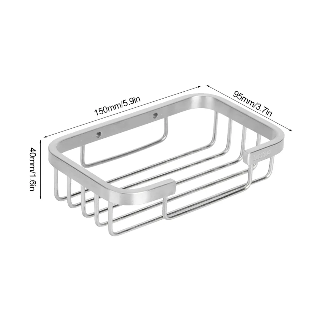 Space Saving Stainless Steel Soap Rack Brushed Finish Silver Soap Dish Wall Mounted Square Design Soap Organizer Box Daily view 6