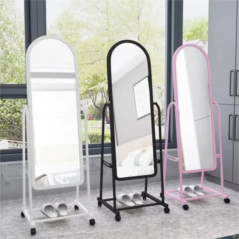 Student dormitory bathroom, bedroom with stand, vaulted floor mirror, full-length makeup mirror