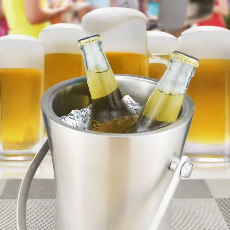 Thickened Stainless Steel Ice Bucket Bar Champagne Commercial Double Ice Bucket 3