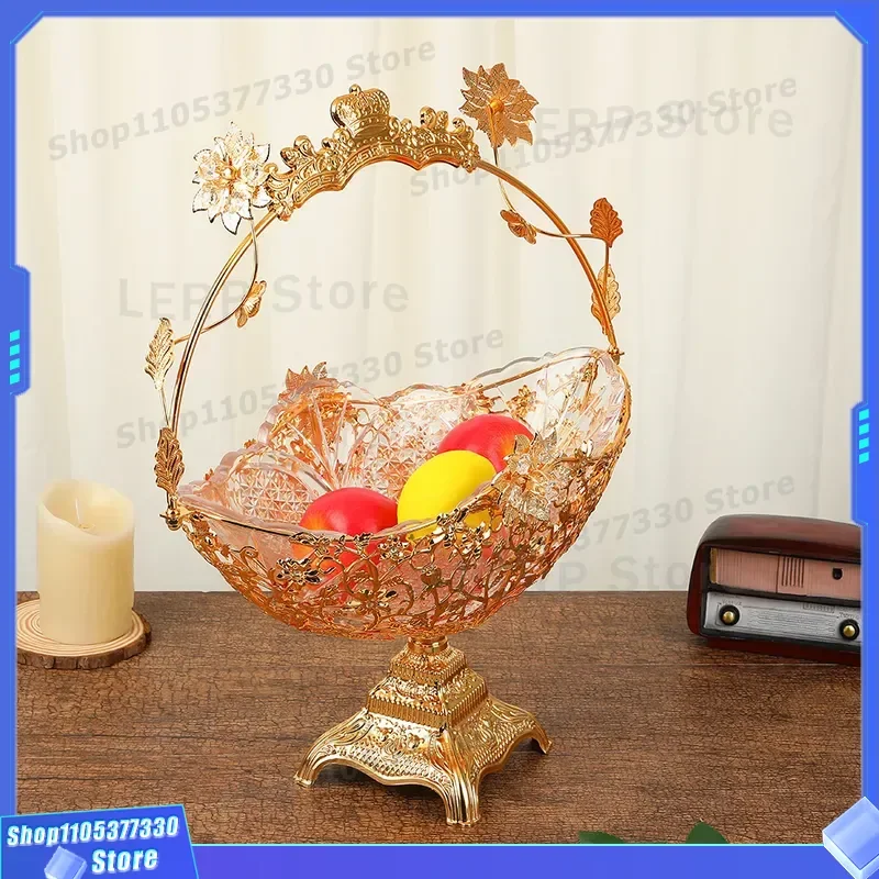 Luxury European Style Fruit Basket with Exquisite Flower Relief Design High End Living Room Snack Storage Ornament for Home
