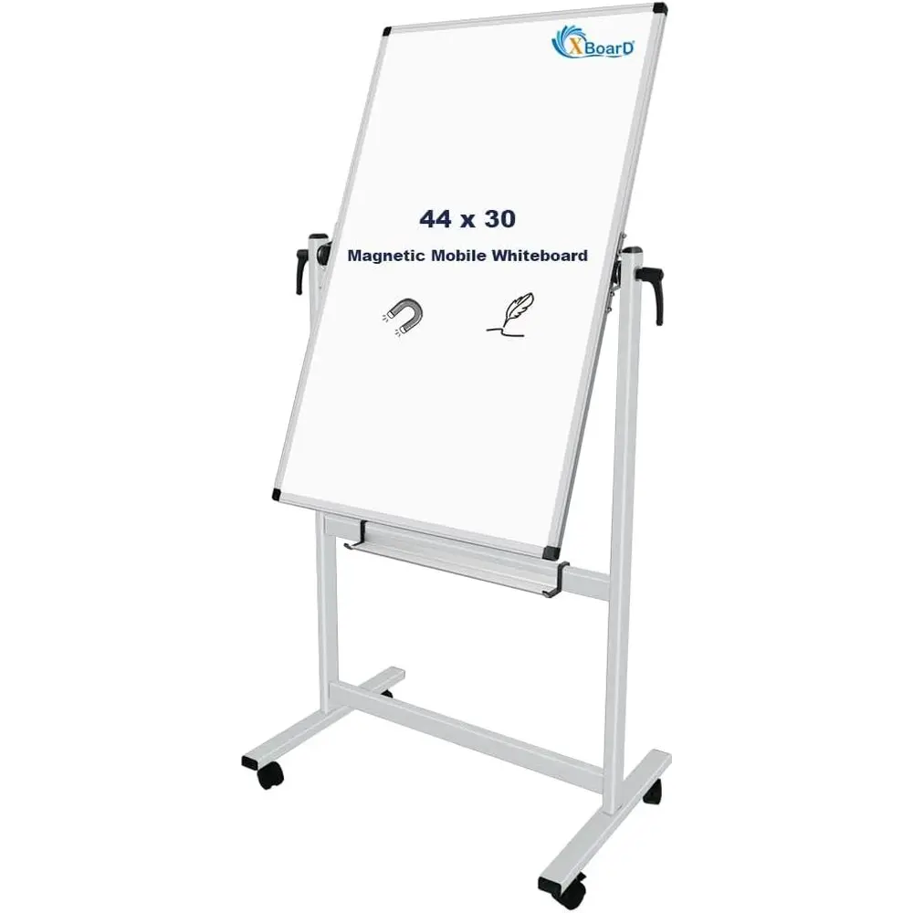 Double-Sided Magnetic Dry Erase Board, 44x30 Inch, Portable Easel with Wheels