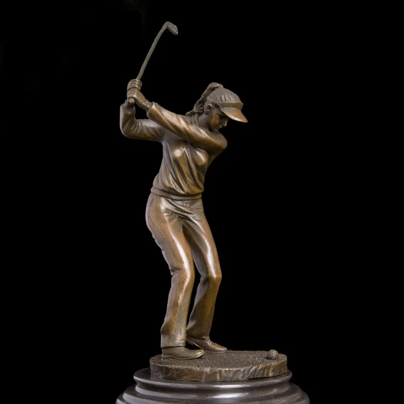 DH-034 Sport Statue Bronze Golf Player Hold the Club up Sculpture Woman Golfer Figurines Girl Playing golf art decor For office