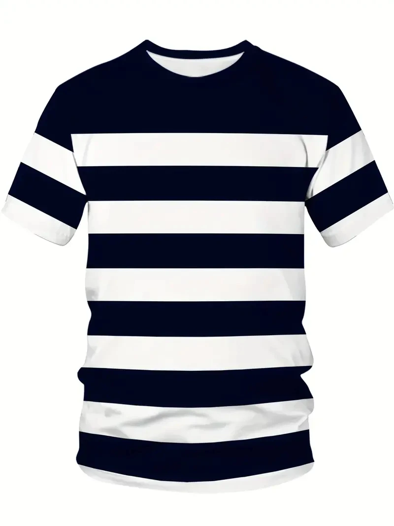 

Fashion Stripe Graphic T Shirts For Men Summer Trendy Short Sleeve 3D Printed T-shirts Casual Oversized Daily Wear Tees Tops