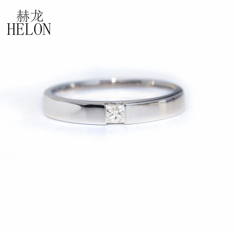 HELON sólido 14K 10K oro blanco 0,10 quilates Moissanite diamante compromiso anillo de boda princesa corte Moissanite pareja anillo