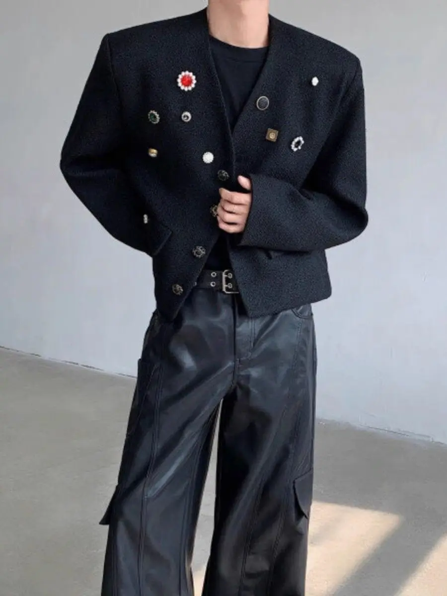 

Мужское весенне-осеннее пальто на пуговицах Small Fraance Sle Jaet без воротника из полиэфирного волокна Long Sve ort Model Jaet