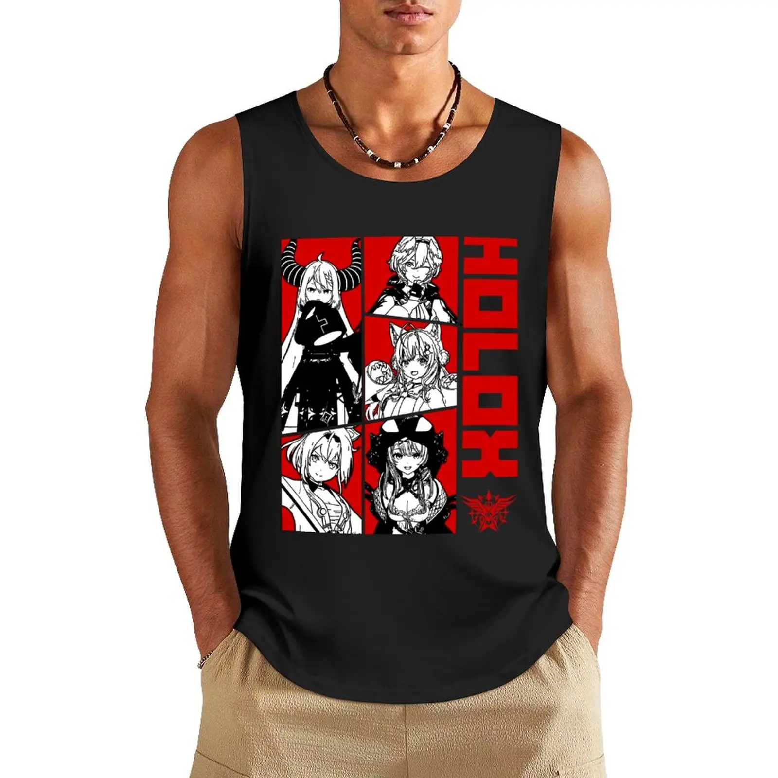 

Holox Red Panel Tank Top Men's summer t-shirt Men's gym t-shirt gym shirt men Japanese t-shirt