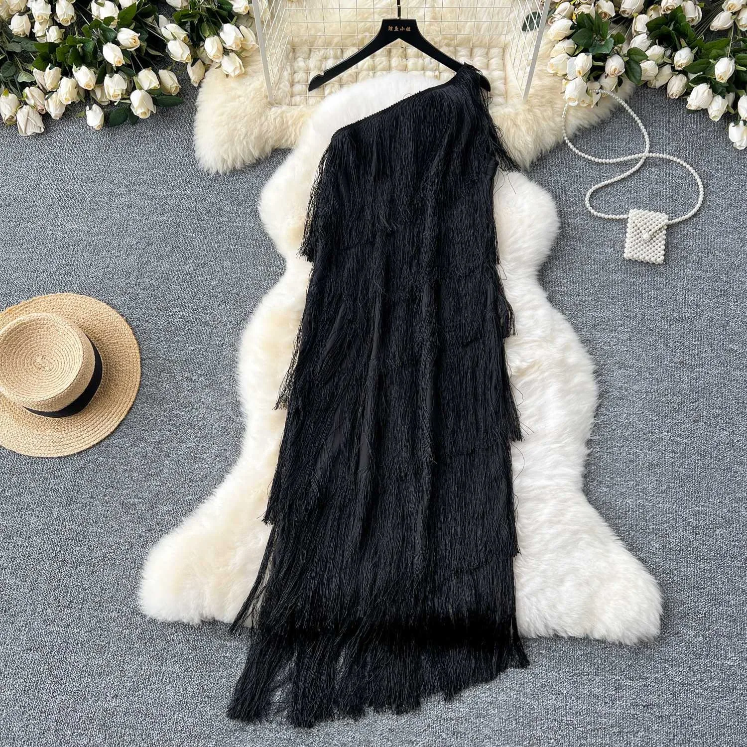 فستان حفلات نسائي سادة نقي متعدد الطبقات شرابة بدون ظهر مكشكش مثير فستان ضيق صيفي ربيعي أنيق ملابس نسائية