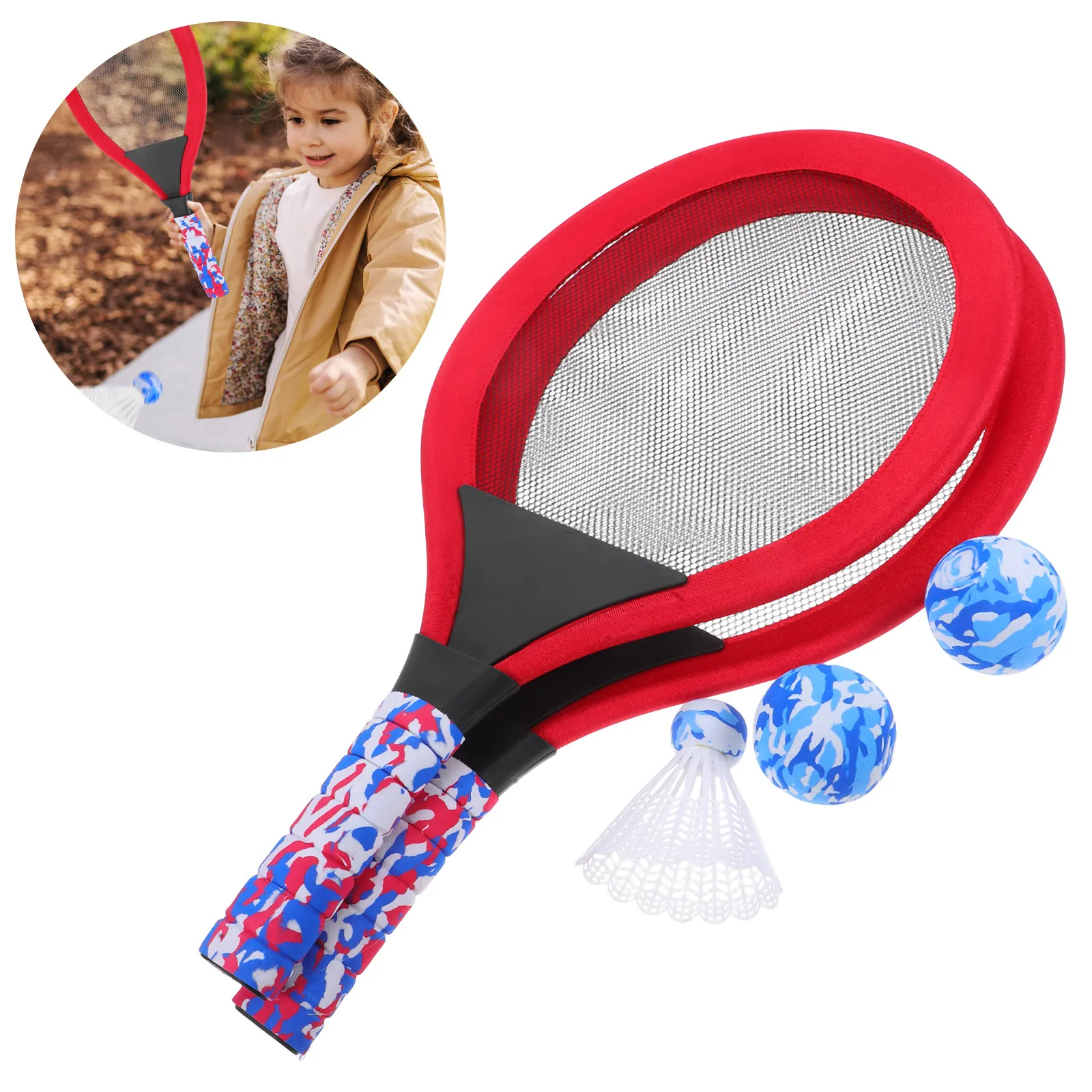 

1Pair 's Tennis Racket Badminton Oval Set Lightweight Multi-Function for Kindergarten Outdoor Sports