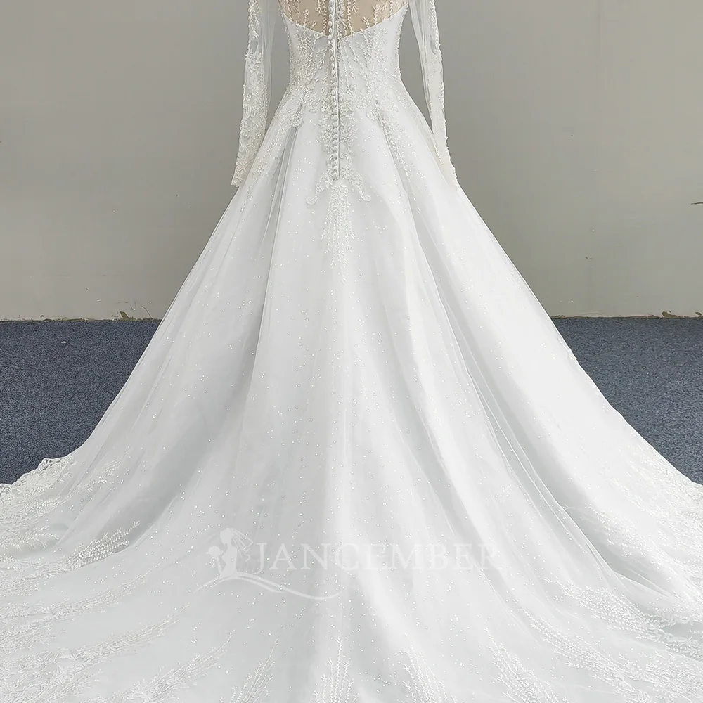 사용자 정의 섹시한 긴 소매 레이스 a 라인 웨딩 드레스 새로운 신부 페르시 우아한 하이 넥 비치 신부 드레스 vestido de novia