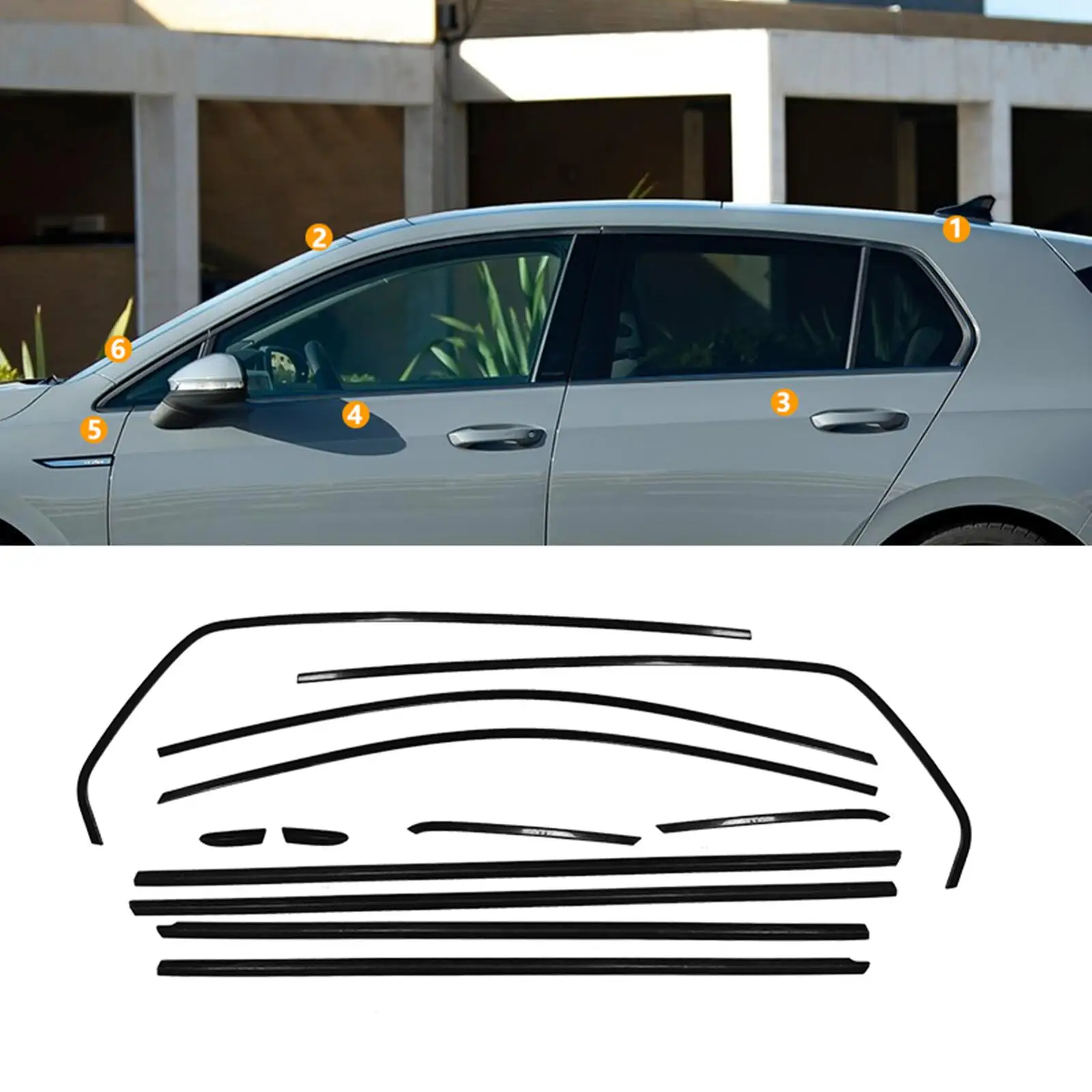 12PCS Exterior Door Window Strip Trim Styling Cover For Volkswagen VW Golf 8 MK8 2021-2024